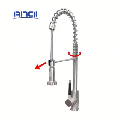 water saving aerator hot and cold double handle pull out 3 way kitchen faucet